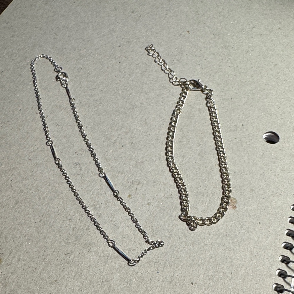 Elegant Silver Tone Chain Bracelet and Silver Tone Anklet